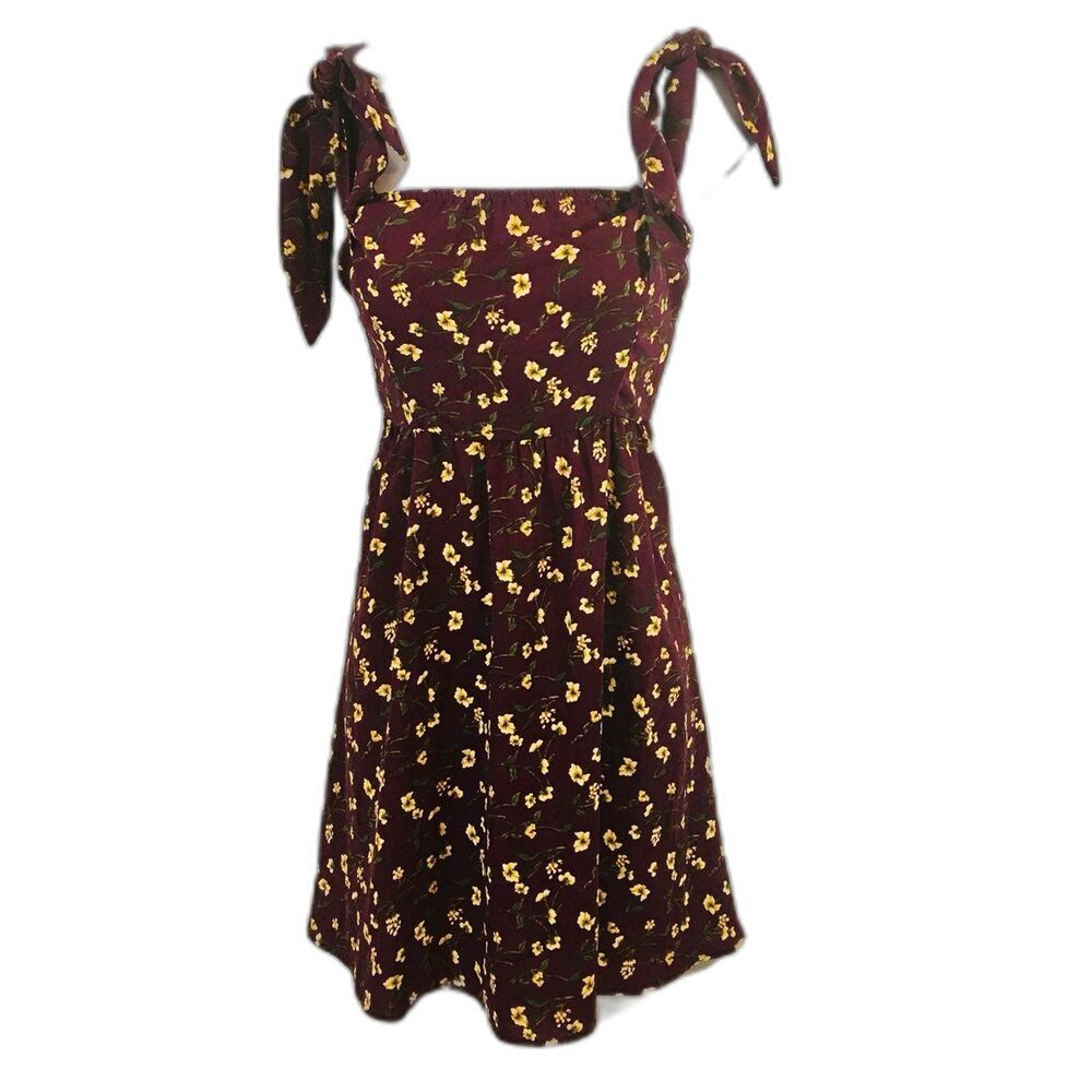Xhilaration Womens Knot Sleeve Flare Dress Night Burgundy Juniors Size XS